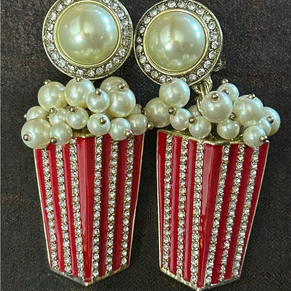 Heidi Daus Red and Pearl Popcorn Earrings